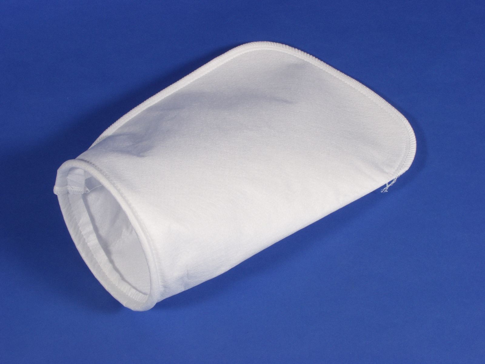 White felt filter bag with plastic flange manufactured by Universal Filters, Asbury Park NJ